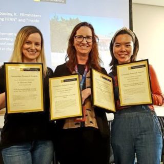 Gwyneth Peaty, Katie Ellis and Crystal Abidin with their awards