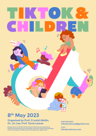 Poster with heading and image of animated children playing on Tiktok logo