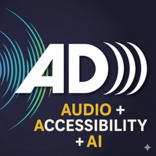 Logo with the text “AD Audio + Accessibility + AI” on a dark background with sound wave graphics